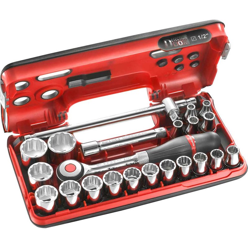 Facom 22 Piece 1/2" Drive Bi Hexagon Socket Set Metric in Detection Box 1/2"