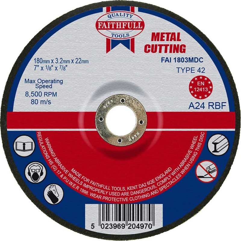 Faithfull Depressed Centre Metal Cutting Disc 180 x 3.2 x 22.23mm FAI1803MDC