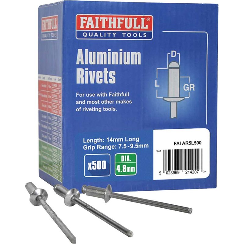 Faithfull Aluminium Rivets 4.8 x 14mm Long Bulk Pack of 500 FAIAR5L500