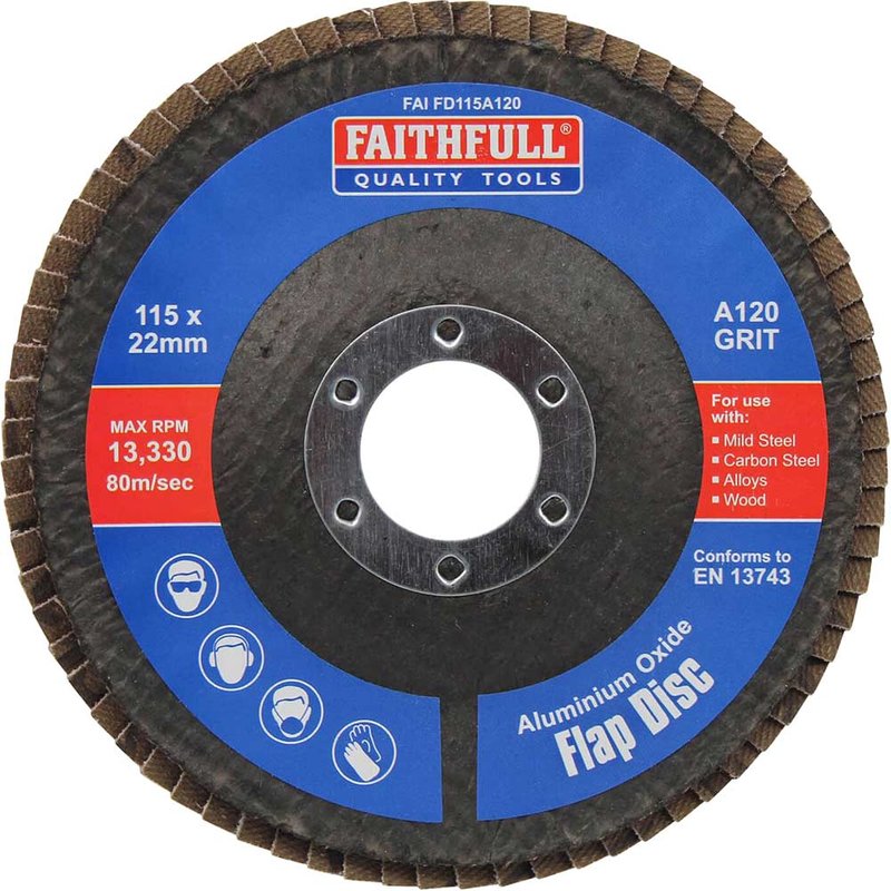 Faithfull Aluminium Oxide Flap Disc 115 x 22mm 120 Grit FAIFD115A120
