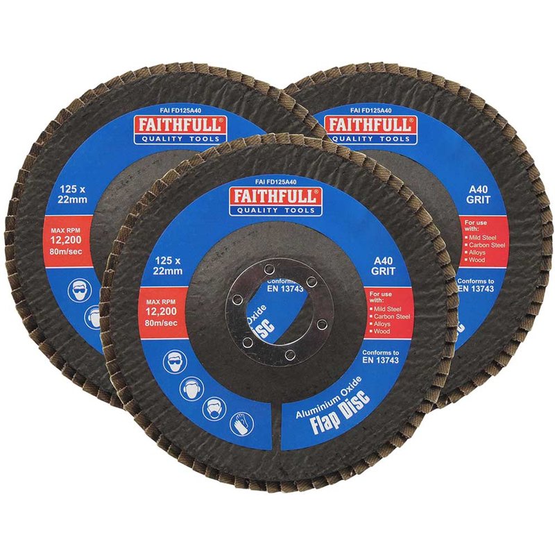 Faithfull Aluminium Oxide Flap Disc 125 x 22mm 40 Grit (3 Pack) FAIFD12540A3