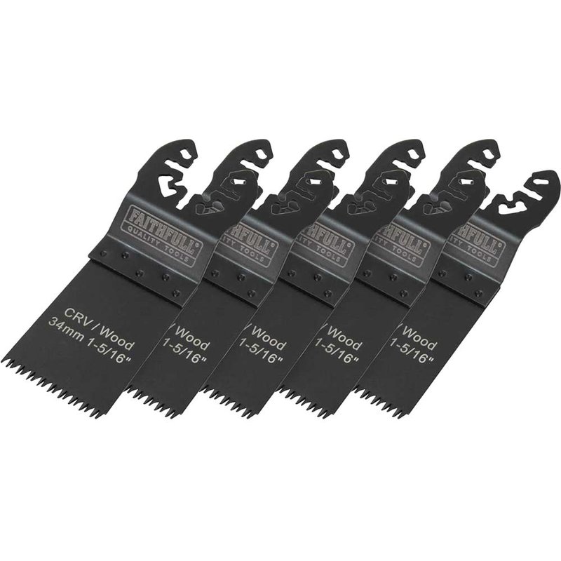 Faithfull Multi-Function Tool CrV Flush Cut Wood Blade Ground Side Set 34mm (Pack 5) FAIMFW34B