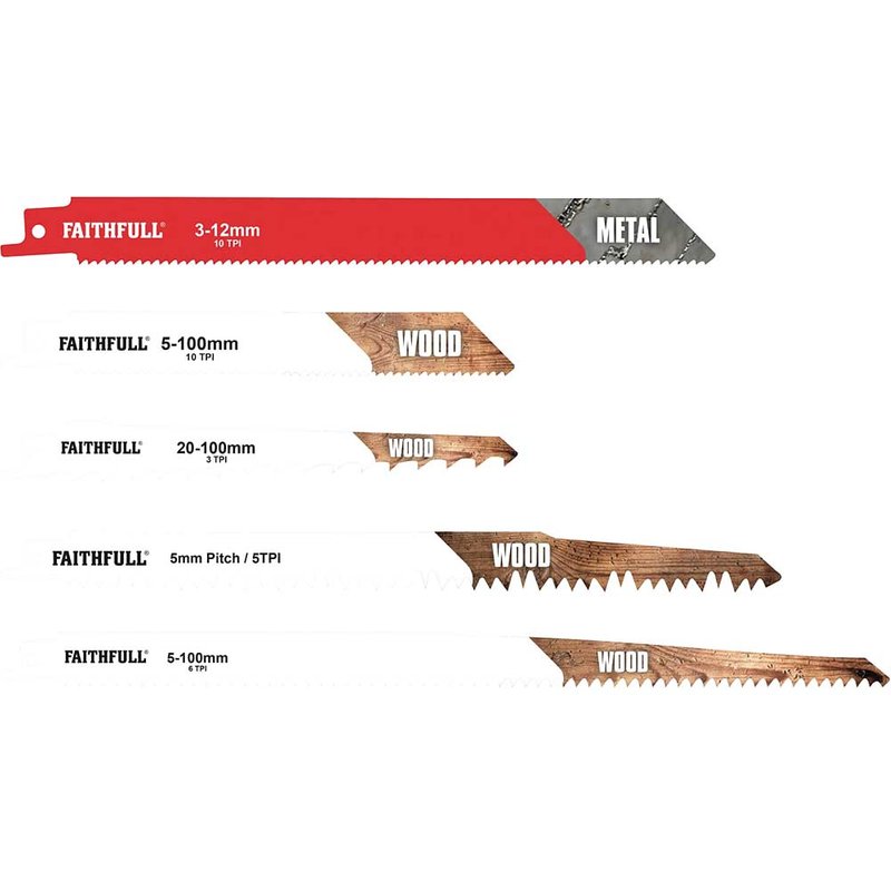 Faithfull 15 Piece Wood Cutting Reciprocating Sabre Saw Blade Set