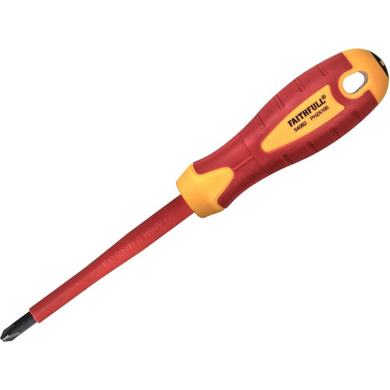 Faithfull VDE Soft Grip Screwdriver Phillips Tip PH2 x 100mm FAISDVDEPH2
