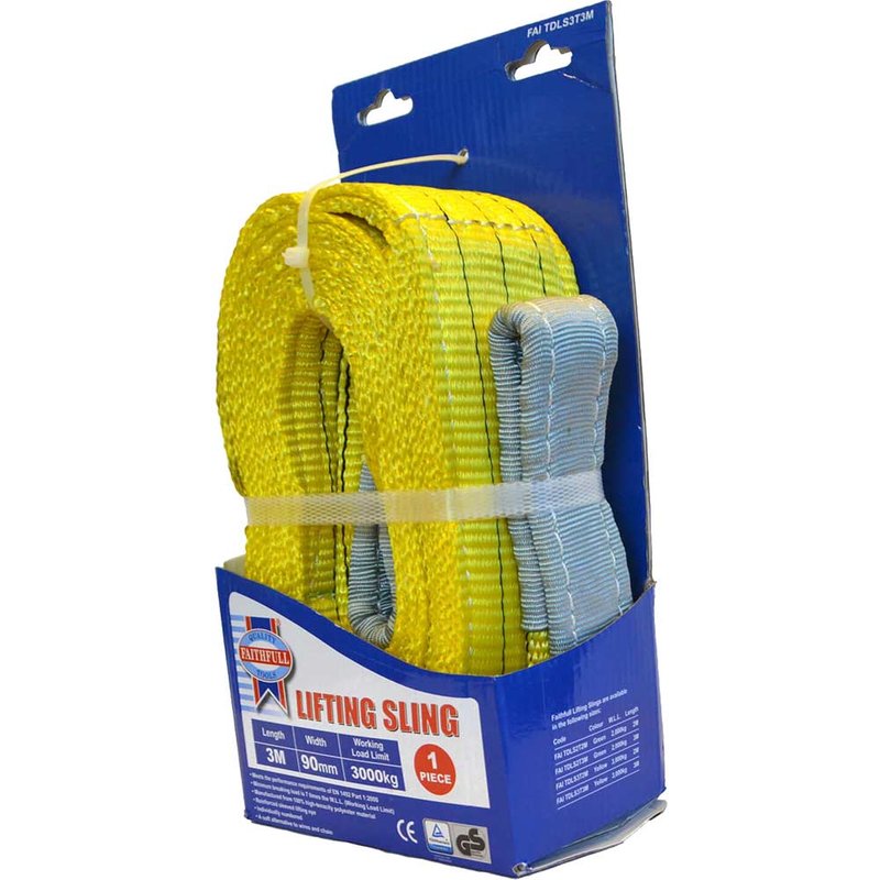 Faithfull Lifting Sling Yellow 3 Tonne 90mm x 3m FAITDLS3T3M