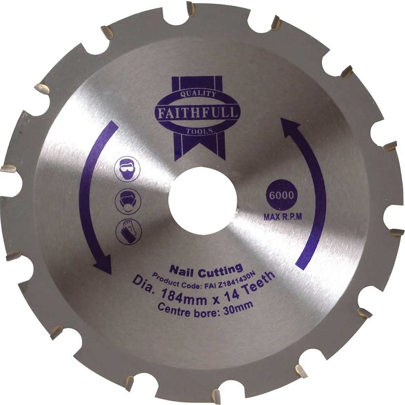 Faithfull TCT Circular Saw Blade Nail Cutting 184 x 30mm x 14T NEG FAIZ1841430N
