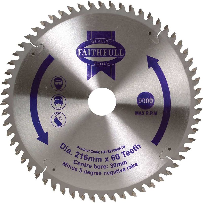 Faithfull TCT Cross Cut Mitre Saw Blade 216 x 30mm x 60T NEG FAIZ21660ATB