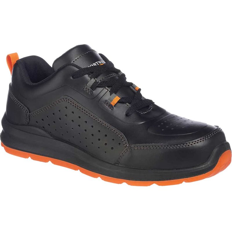 Portwest Compositelite Perforated Safety Trainers Black / Orange Size 5