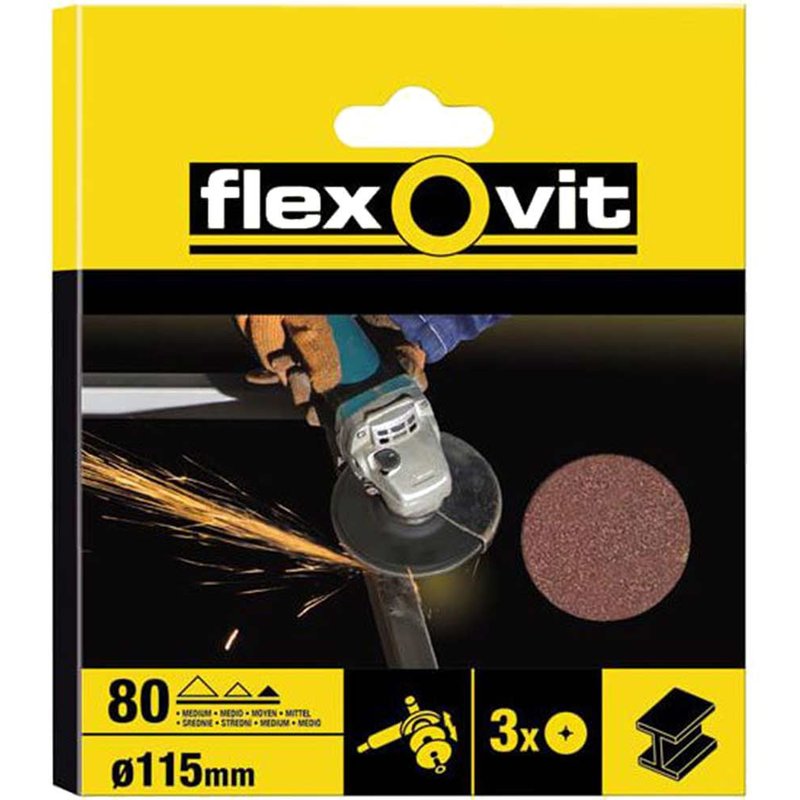 Flexovit Aluminium Oxide Fibre Disc 115mm Medium 50G (Pack 3) 63642527534