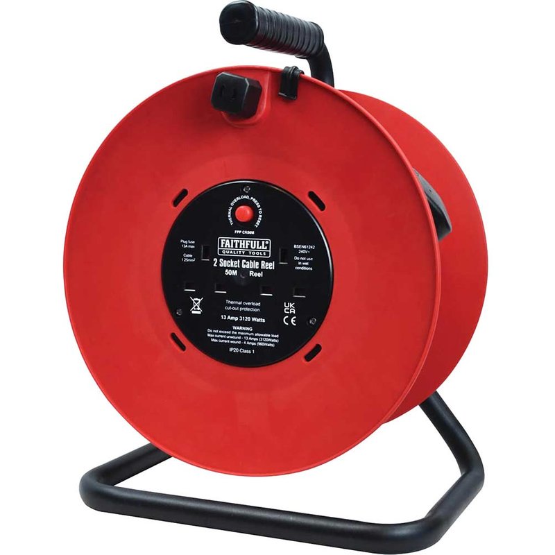 Faithfull Power Plus Open Drum Cable Reel 240V 13A 2-Socket 50m XP24-E1