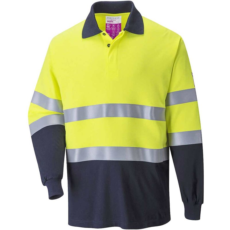 Modaflame Mens Flame Resistant Hi Vis 2-Tone Polo Shirt Yellow / Navy L