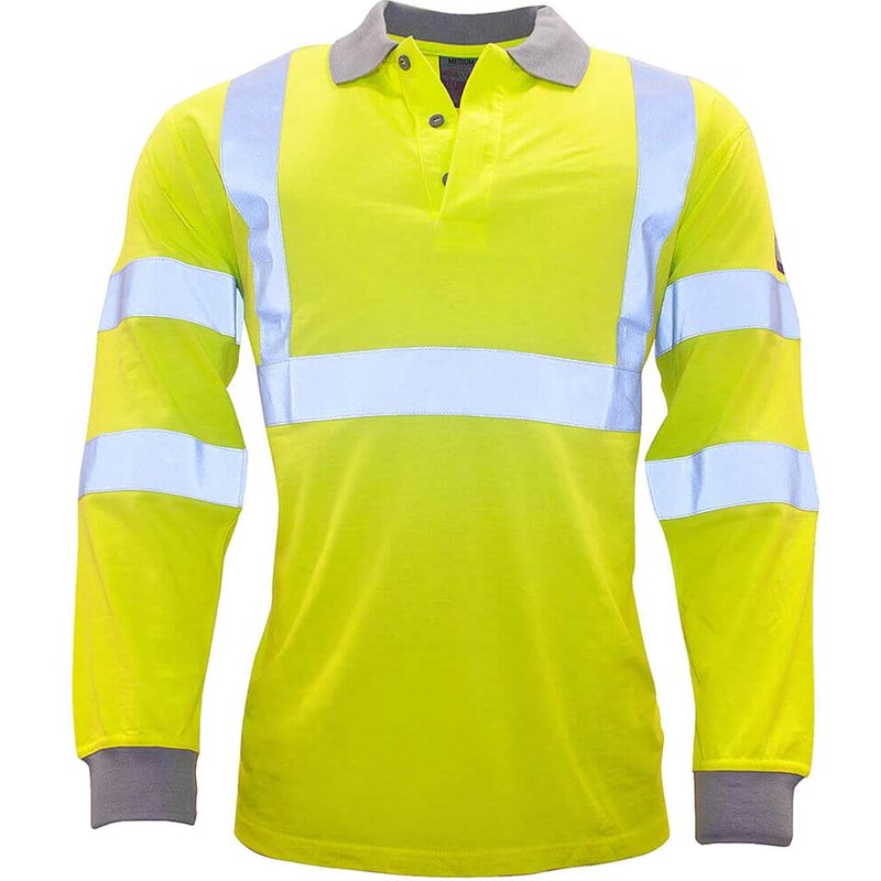 Modaflame Mens Flame Resistant Hi Vis Polo Shirt Long Sleeve Yellow 4XL