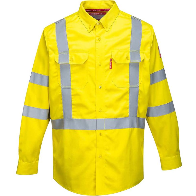 BizFlame Mens 88/12 Flame Resistant Hi Vis Shirt Yellow S
