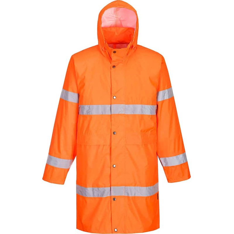 Portwest Hi Vis Long Rain Coat Orange 2XL