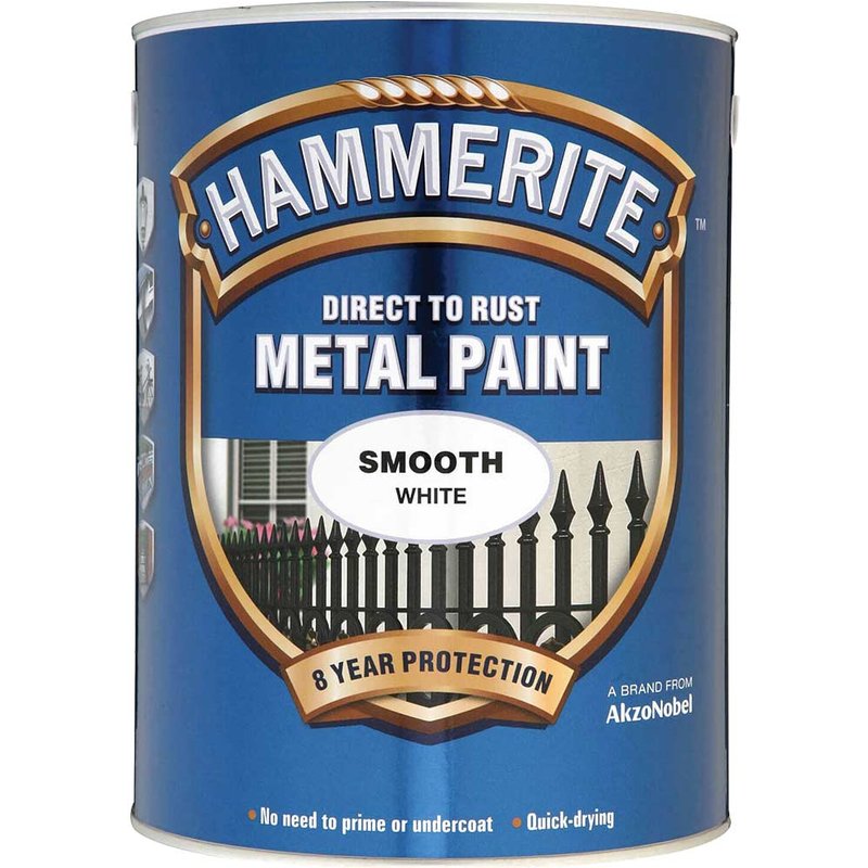 Hammerite Direct to Rust Smooth Finish Metal Paint White 5 Litre 5084861