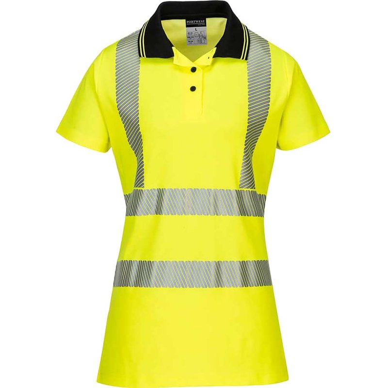 Portwest Hi Vis Womens Cotton Comfort Pro Polo Short Sleeve Shirt Yellow / Black XL