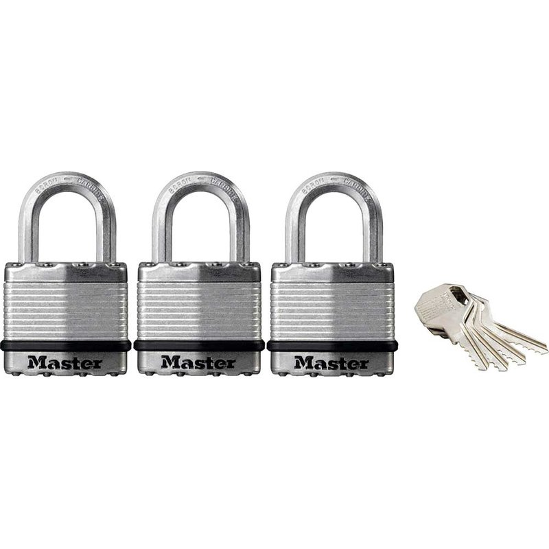 Master Lock Excellâ„¢ Laminated Steel 45mm Padlock - 24mm Shackle - Keyed Alike x 3 M1EURTRI