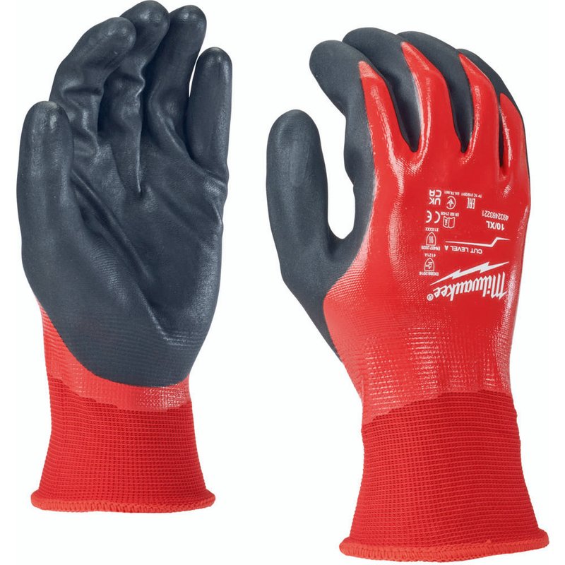 Milwaukee Cut Level 1 Fully Dipped Gloves Black / Red S Pack of 1