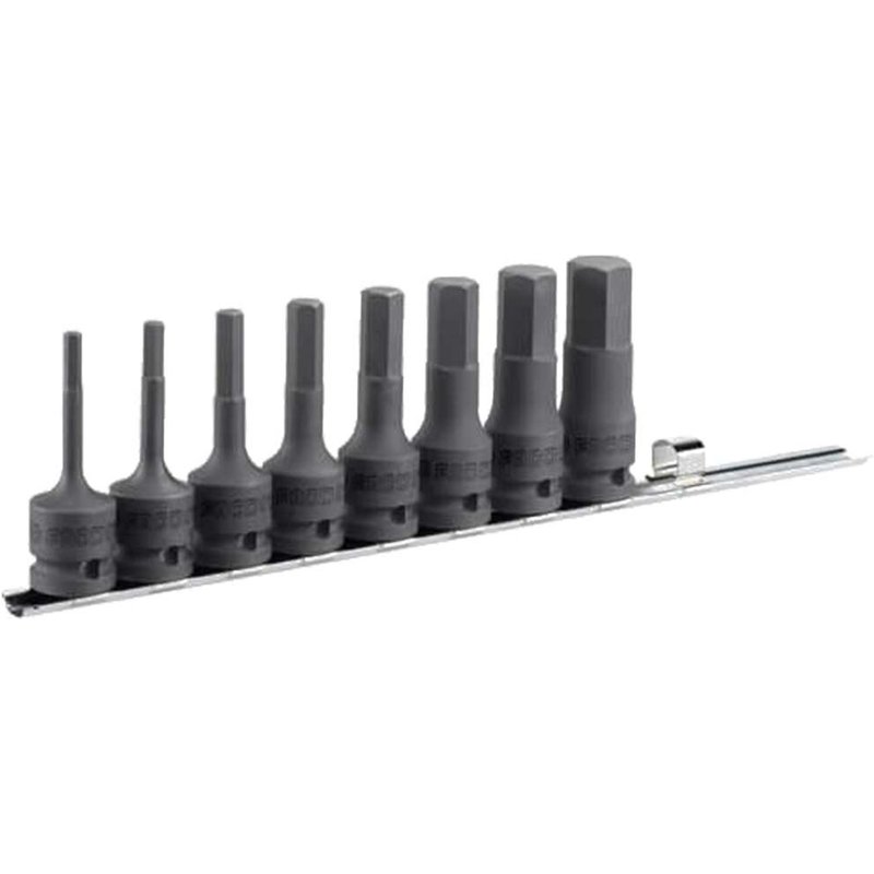 Facom 8 Piece 1/2" Drive Long Reach Impact Hexagon Socket Bit Set Metric 1/2"