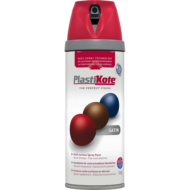 Plastikote Premium Satin Aerosol Spray Paint Real Red 400ml
