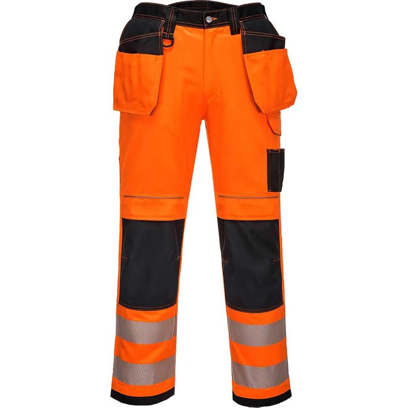 Portwest PW3 Hi Vis Stretch Holster Trousers Orange / Black 30" 31"