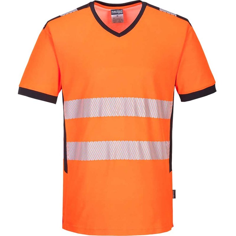 Portwest PW3 Hi Vis V Neck Mesh Insert Short Sleeve T Shirt Orange / Black XL