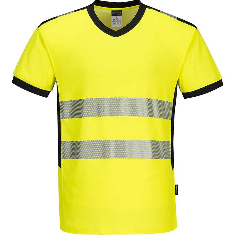 Portwest PW3 Hi Vis V Neck Mesh Insert Short Sleeve T Shirt Yellow / Black 3XL