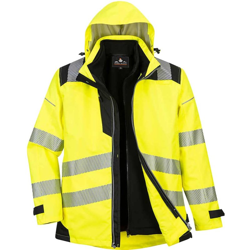 Oxford Weave 300D PW3 3 in 1 Class 3 Hi Vis Jacket Yellow / Black 4XL