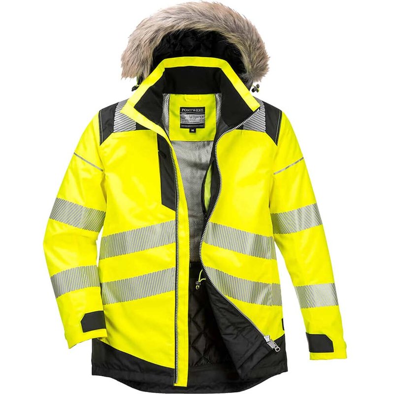 Oxford Weave 300D Class 3 PW3 Hi Vis Winter Parka Jacket Yellow / Black M