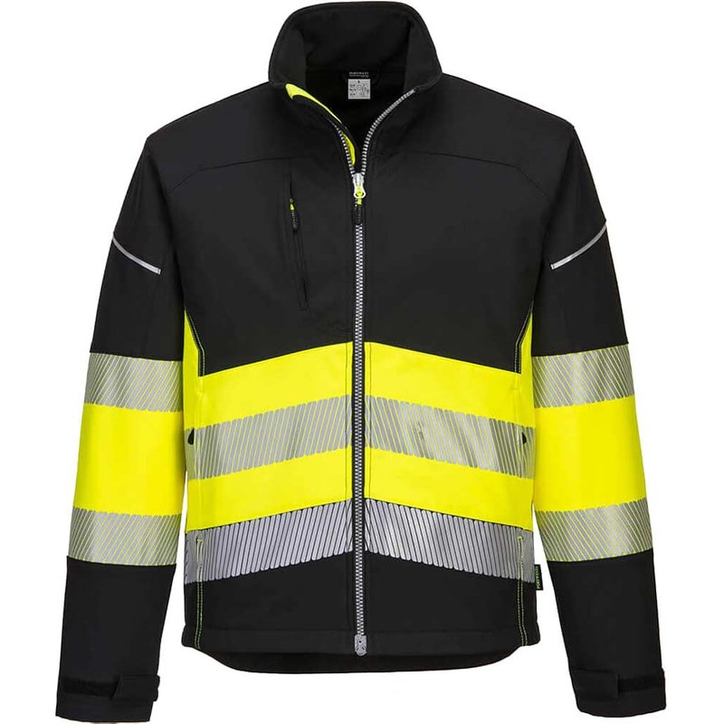 Portwest PW3 Mens Hi Vis Class 1 Softshell Jacket Black / Yellow 3XL