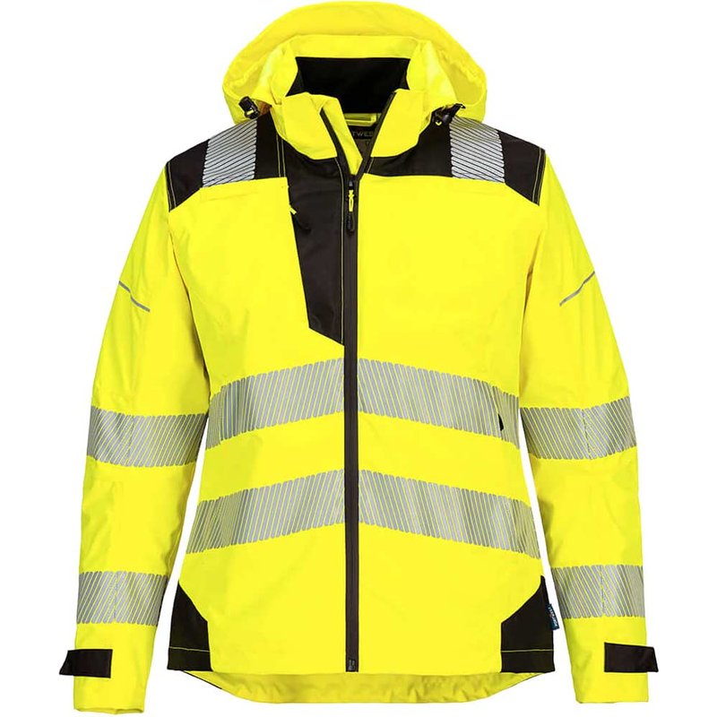 Portwest PW3 Womens Hi Vis Waterproof Rain Jacket Yellow / Black XS
