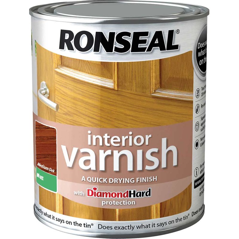 Ronseal Quick Dry Interior Varnish Matt Medium Oak 750ml 36863 36863
