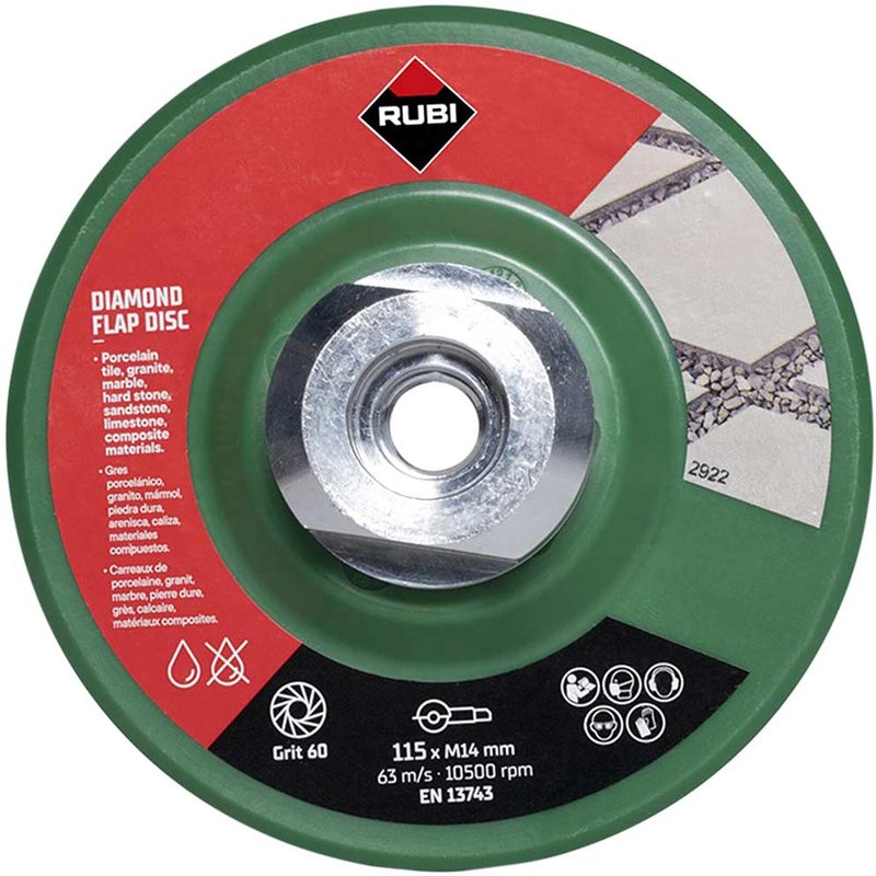RUBI TILING TOOLS Diamond Flap Disc 115mm x 50/60 Grit 32921