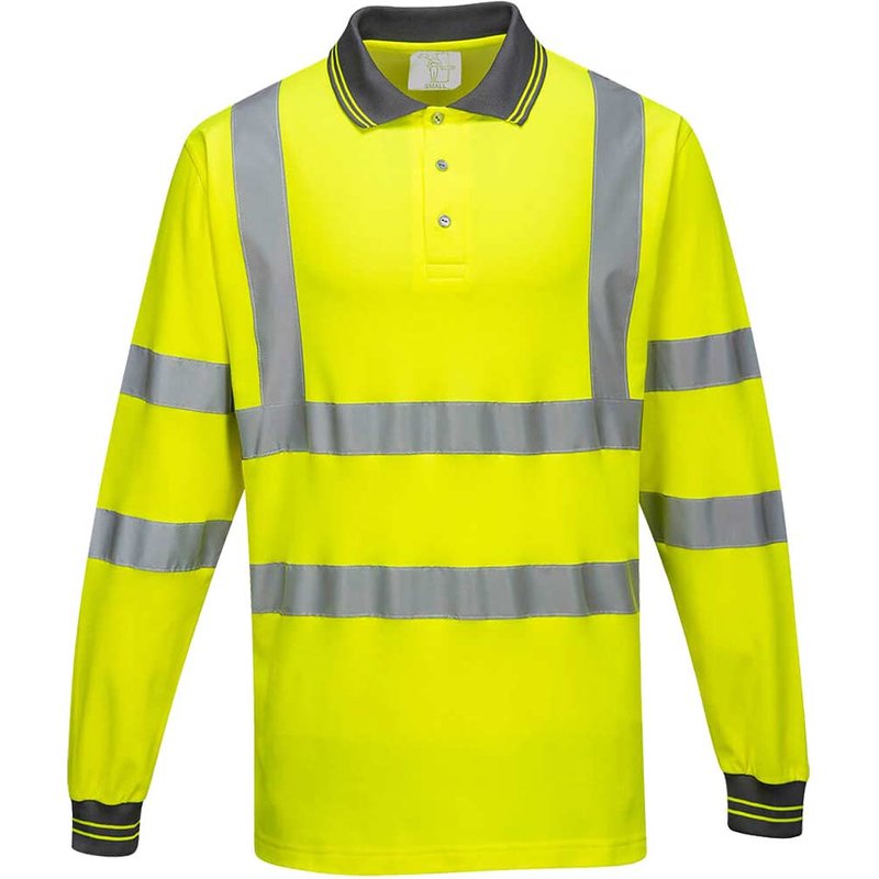 Portwest Hi Vis Cotton Comfort Polo Long Sleeve Shirt Yellow 2XL