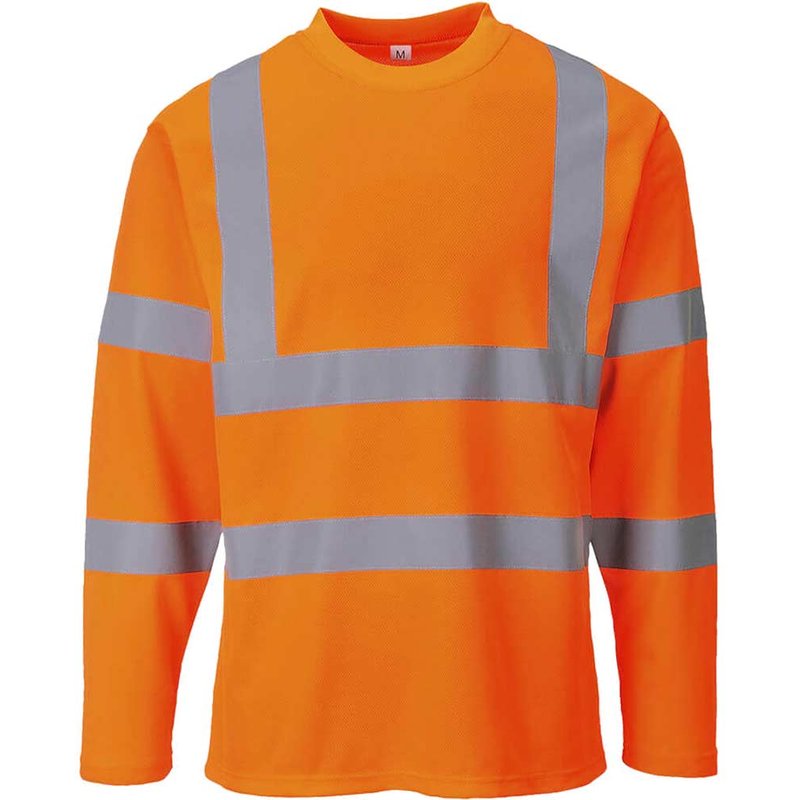 Portwest Mens Hi Vis Cotton Comfort Long Sleeve T Shirt Orange M