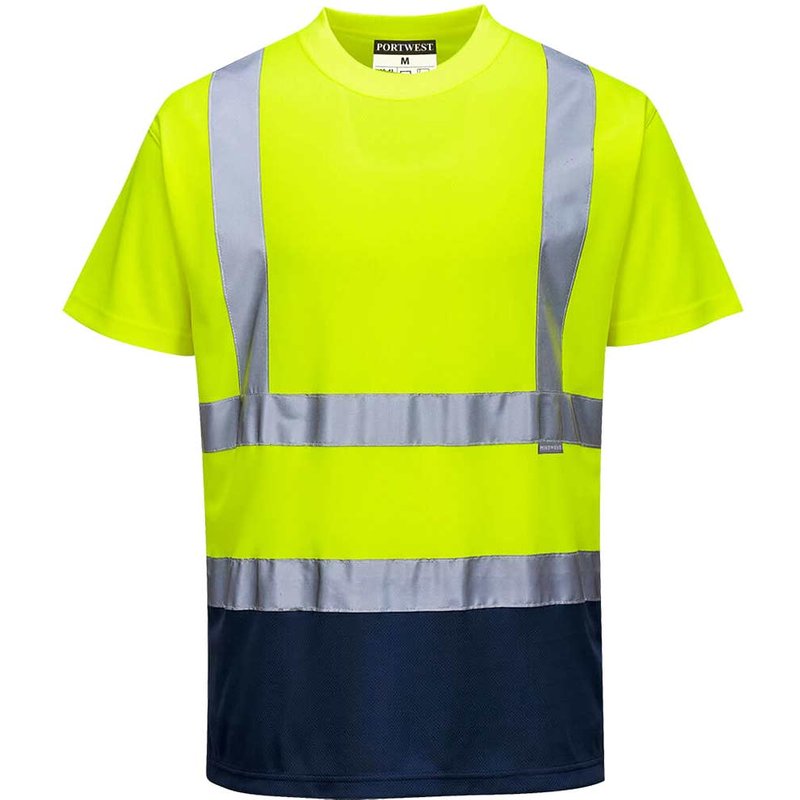Portwest Hi Vis Contrast Short Sleeve T Shirt Yellow / Navy L