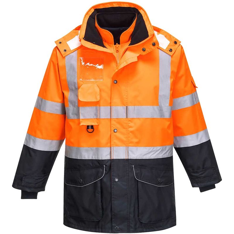 Oxford Weave 300D Class 3 Hi Vis 7-in-1 Contrast Traffic Jacket Orange / Navy 2XL