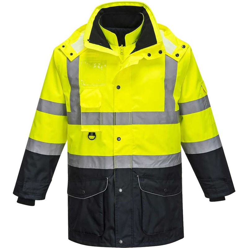 Oxford Weave 300D Class 3 Hi Vis 7-in-1 Contrast Traffic Jacket Yellow / Navy 4XL