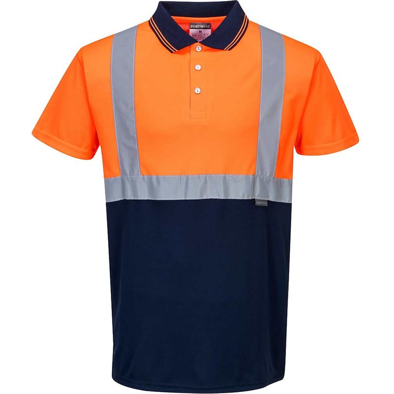 Portwest Mens Hi Vis Contrast Polo Short Sleeve Shirt Orange / Navy XS