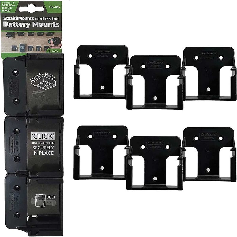 Stealth Mounts 6 Pack Battery Mounts for Metabo 18V Batteries Black
