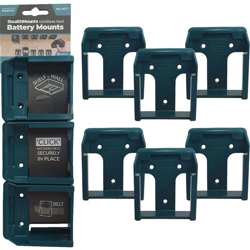 Stealth Mounts 6 Pack Battery Mounts for Makita 40V XGT Batteries Blue