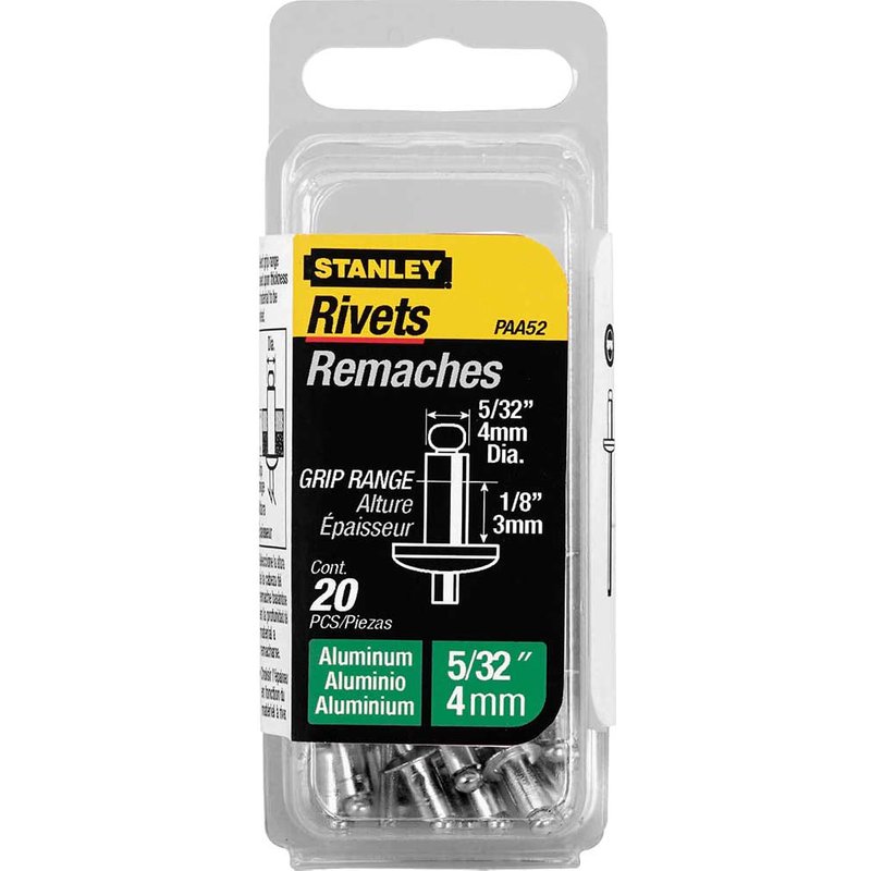 STANLEY® Hand Tools 1-PAA52 Aluminium Rivets Short 4 x 3mm Pack of 20 1-PAA52T