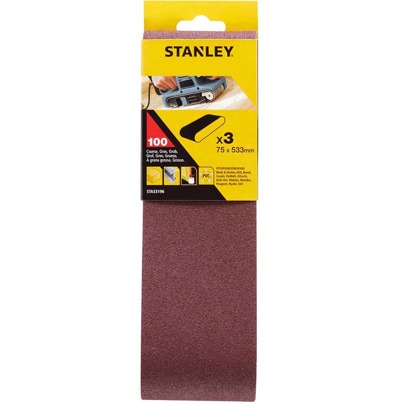 Stanley 75mm x 533mm Sanding Belts 75mm x 533mm 100g Pack of 3