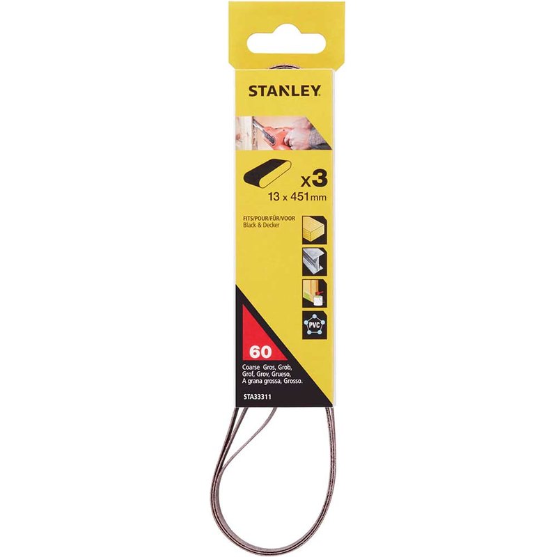Stanley Powerfile Sanding Belts 13mm x 451mm 13mm x 451mm 60g Pack of 3