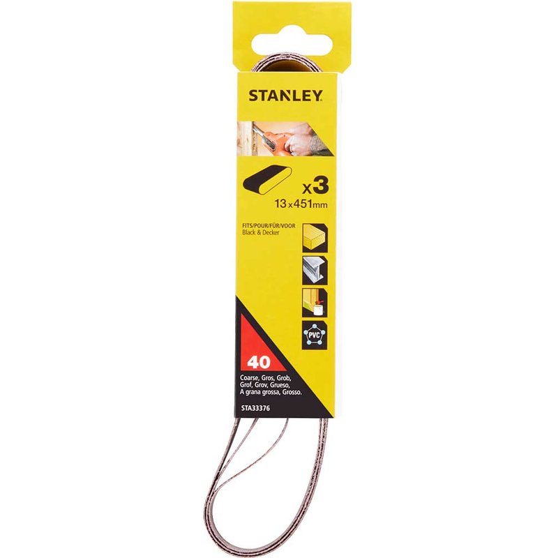 Stanley Powerfile Sanding Belts 13mm x 451mm 13mm x 451mm 40g Pack of 3