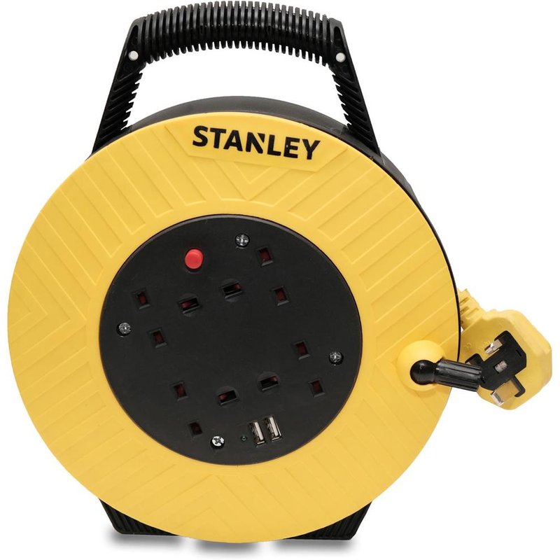 STANLEY® Electrical Semi-Enclosed Cable Reel 240V 13A 4-Socket + 2 USB 7.5m SXECGJ2OHME