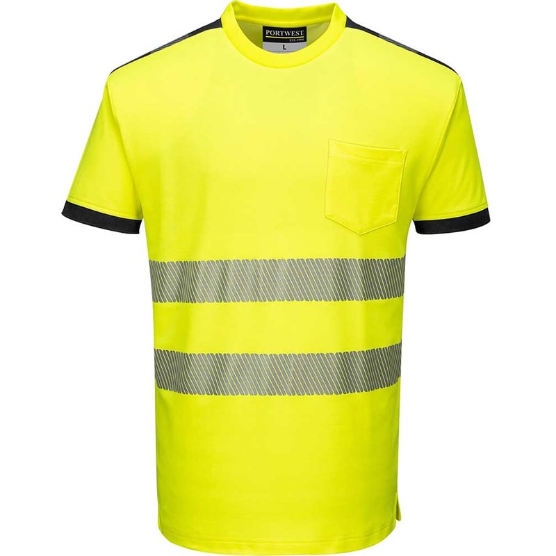 Portwest PW3 Hi Vis Cotton Comfort Short Sleeve T Shirt Yellow / Black XS