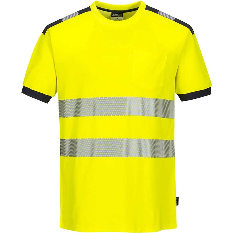 Portwest PW3 Hi Vis Cotton Comfort Short Sleeve T Shirt Yellow / Grey S