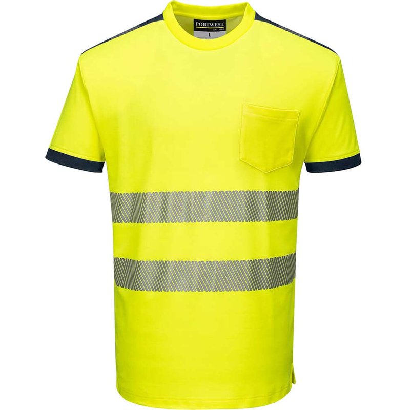 Portwest PW3 Hi Vis Cotton Comfort Short Sleeve T Shirt Yellow / Navy 2XL