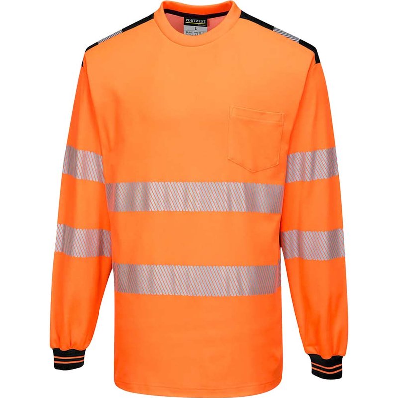 Portwest PW3 Hi Vis Cotton Comfort Long Sleeve T Shirt Orange / Black M
